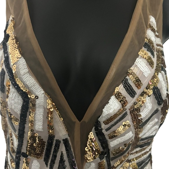 Rumor Boutique Art Deco Cocktail Dress Mini Black Gold Sequins Party Sexy SZ‎ S - Picture 4 of 8